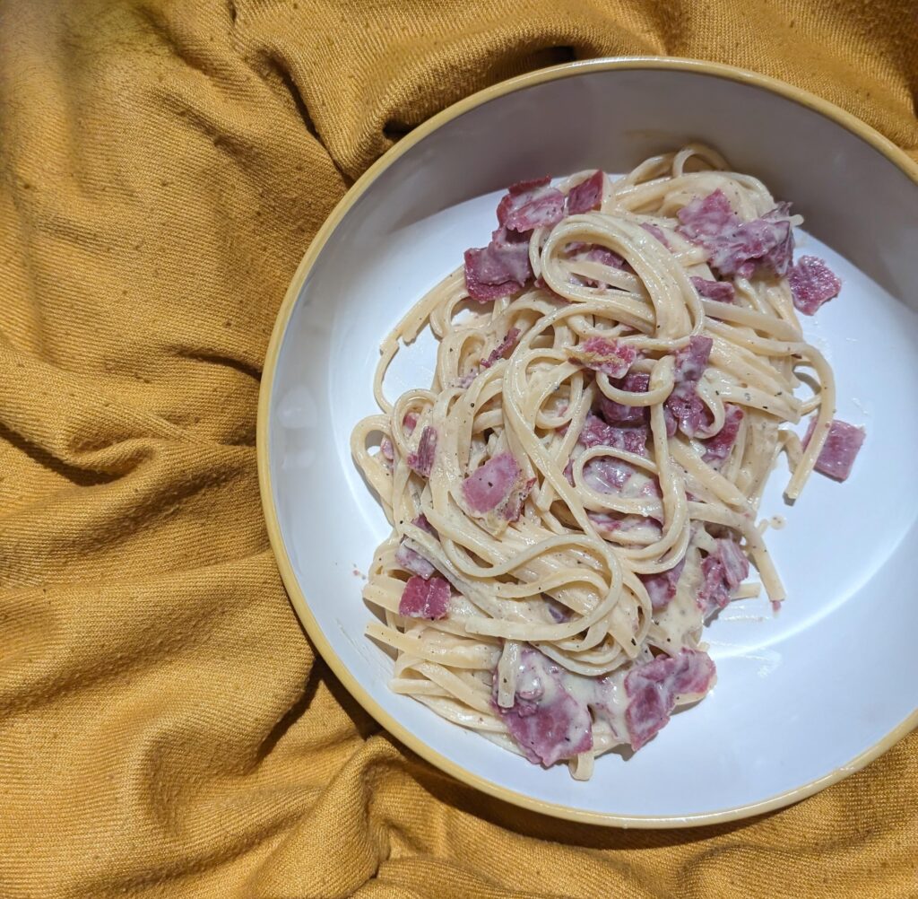 No Pork (Pastrami) Carbonara