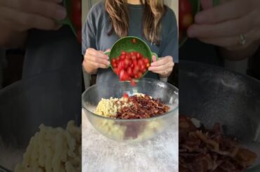 BLT Pasta Salad. The perfect side dish for summer picnics. #recipe #pastasalad #blt #bacon