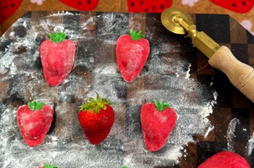 [homemade] ravioli | strawberry pasta dough | oyster | yuzu kosho | labne