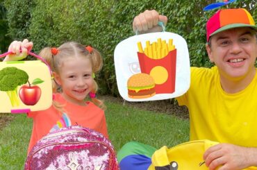Nastya and papa go to a picnic to eat lunch