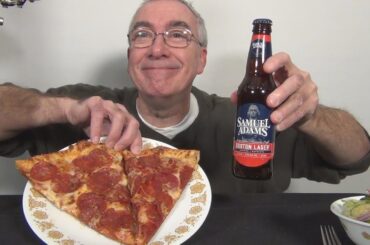 ASMR Eating Domino's Pepperoni Pizza with Sam Adams Beer Night