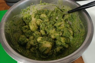 Homemade gnocchi and homemade fresh basil pesto