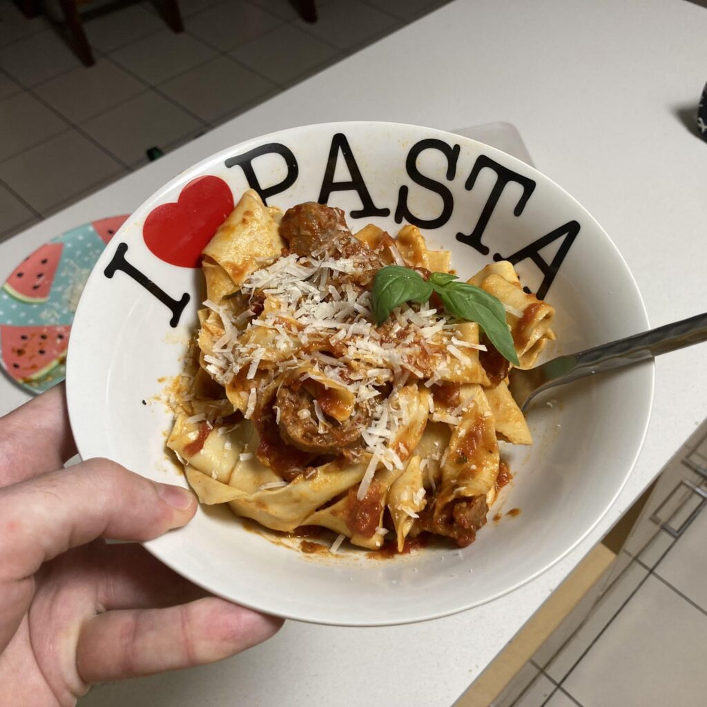 Sugo with pork & fennel sausages and handmade pappardelle