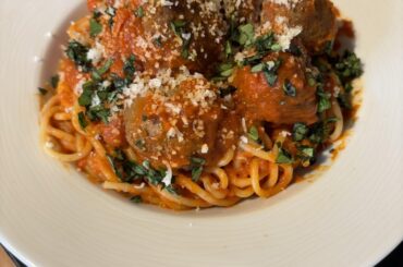 spaghetti &meatballs (I simmered tomatoes down for hours for the sauce with garlic,onions and basil etc)