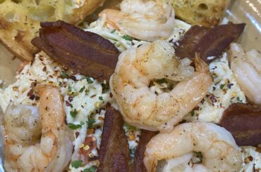New to cooking, rate my pasta? Angel hair tossed in homemade four cheese sauce with garlicky shrimp