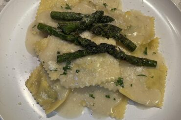 Scratch Ravioli with Crispy Asparagus