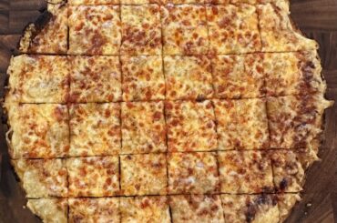 Homemade sourdough tavern style pizza made by a Chicagoan