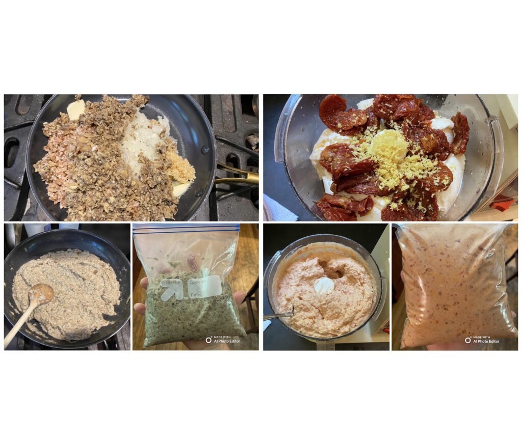 Mushroom ravioli filling and lobster ravioli filling all ready to go in the fridge, tomorrow I try out a new recipe for lentil pasta dough to use with them!