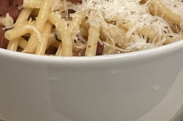 Carbonara with bucatini, pecorino, and quanciale