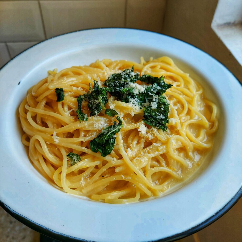 Minty spaghetti alfredo
