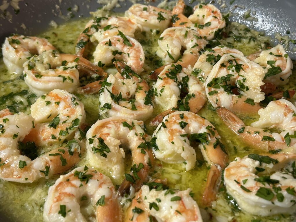 Lemon, garlic-butter shrimp. Don’t forget to dip some bread.