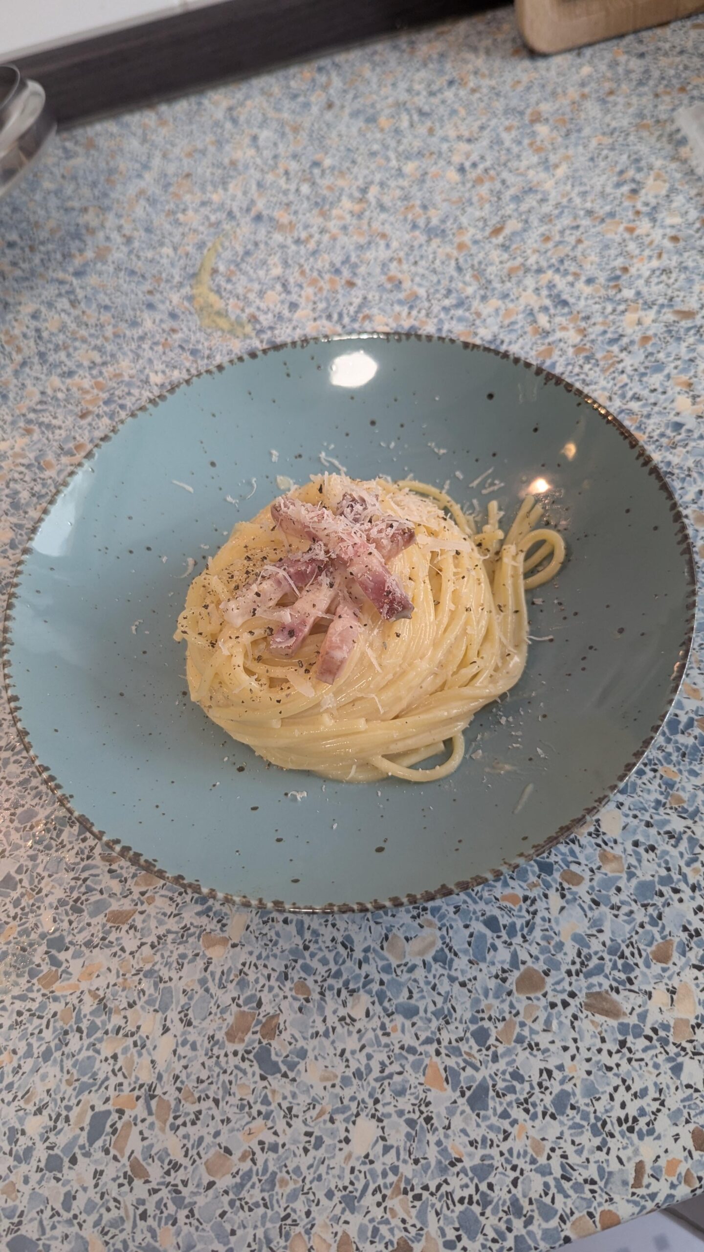 Decided to make Carbonara on a whim (w/ Pancetta and Parmigiano Reggiano) Decided to make Carbonara on a whim (w/ Pancetta and Parmigiano Reggiano)
