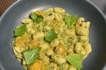 Homemade Cavatelli and Pesto with sungold tomato confit