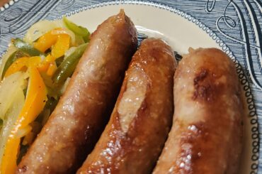 Fried italian sweet suasage w fried peppers and onions mangia!!!!