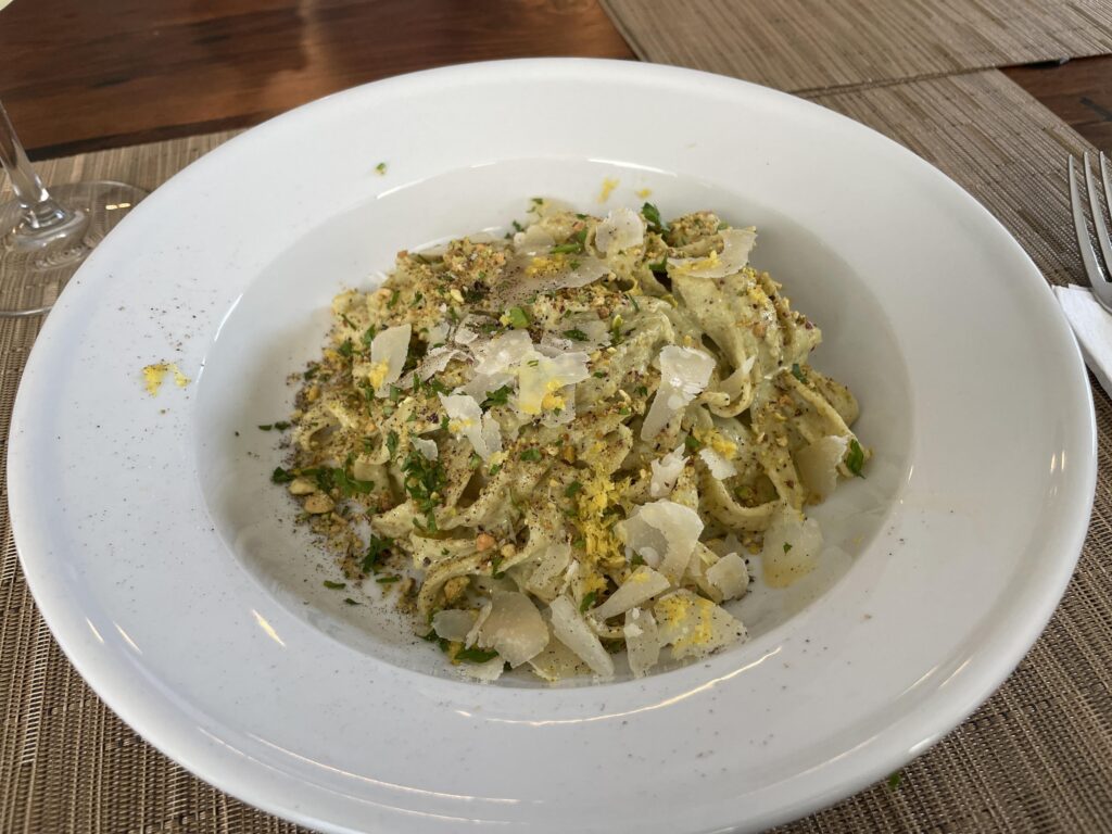 Lemon pistachio pesto with fresh fettuccine