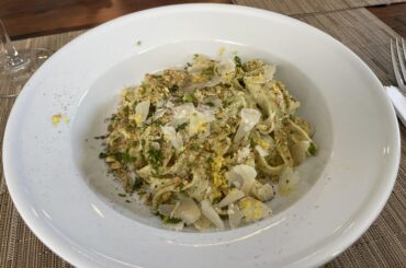 Lemon pistachio pesto with fresh fettuccine