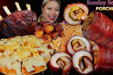 Italian food Mukbang||cheesy,creamy pasta, porchetta,pork,pizza,fish balls,pork ribs mukbang ASMR