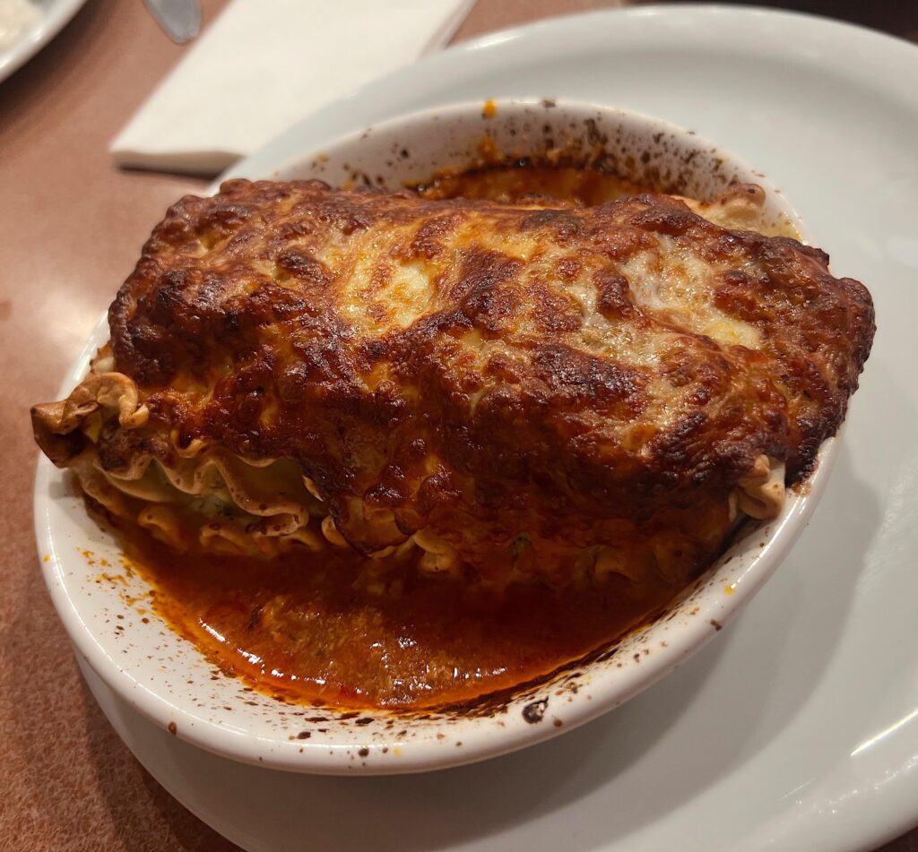 Ricotta cheese and ground meat sauce filled lasagna