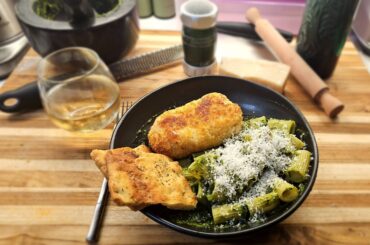 Chicken Kiev with Homemade Pesto Rigatoni and Foccacia Genovese