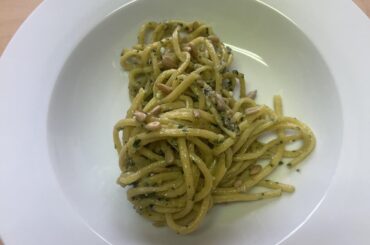 Spaghetti alla Chitarra with sunflower seed pesto