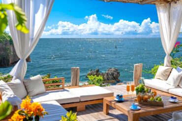 Elegant Bossa Nova Jazz Music & Ocean Wave Sounds at Seaside Cafe Ambience for Relax, Stress Relief