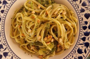 Homemade pasta al pesto