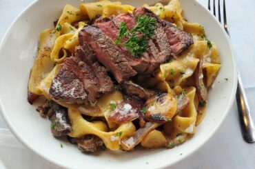 Flat iron stroganoff and smoked brisket stroganoff from my old chefing days