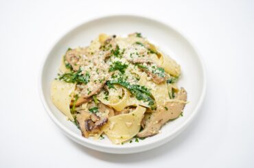 Garlic Shiitake Pappardelle with Fresh Arugula