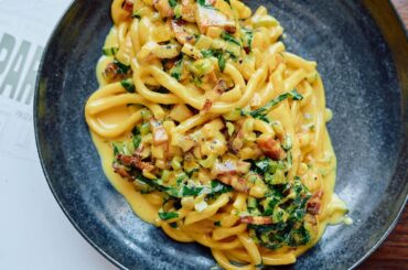 Bucatini with saffron and lemon cream