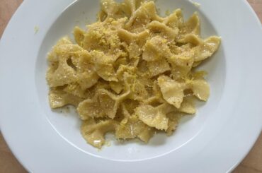 Stricchetti with a lemon butter sauce, lemon zest, and breadcrumbs