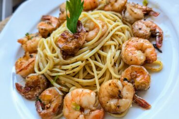 Garlic Chili Scampi's on linguine