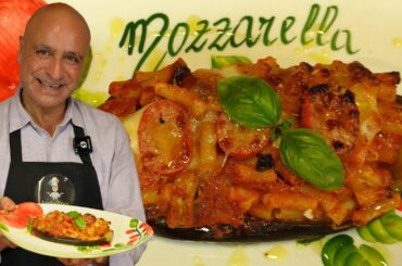 Stuffed Aubergine/Eggplant with Layers of Macaroni Pasta: Italian Vegetarian Recipe
