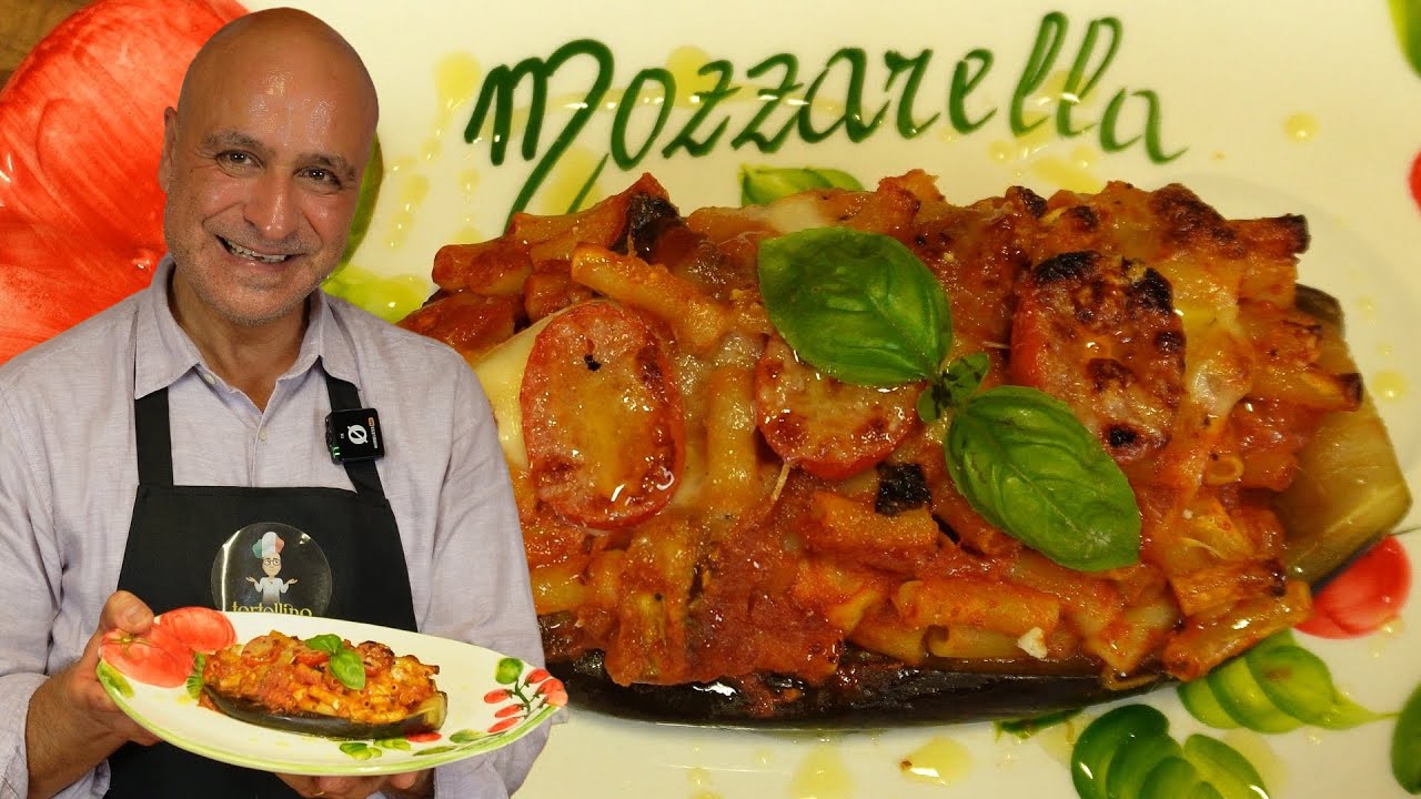 Stuffed Aubergine/Eggplant with Layers of Macaroni Pasta: Italian Vegetarian Recipe Stuffed Aubergine/Eggplant with Layers of Macaroni Pasta: Italian Vegetarian Recipe