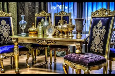 Italian Dining Table: Teak Wood Masterpiece with Gold and Black Finish #italian #diningtabledesign