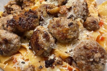 Meatballs, pappardelle.