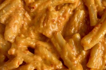 Casarecce with sauce of roasted peppers, Peperoncino Calebrese and sauted onions