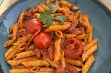 Pasta Calabrese - Hot Salami, Ndjua, Onions, Tomatoes