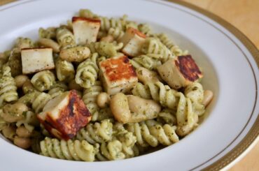 Grilled Halloumi Pasta with Peppery Rocket Pesto