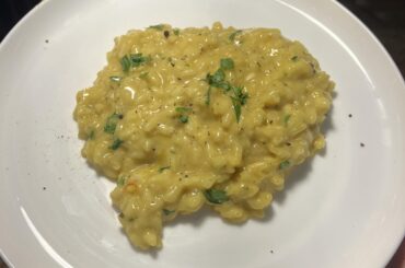 Risotto cooked in a lobster stock with saffron