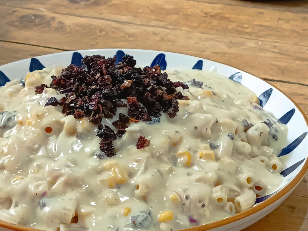 Creamy inspired carbonara with corn and morel mushroom