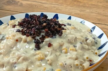 Creamy inspired carbonara with corn and morel mushroom
