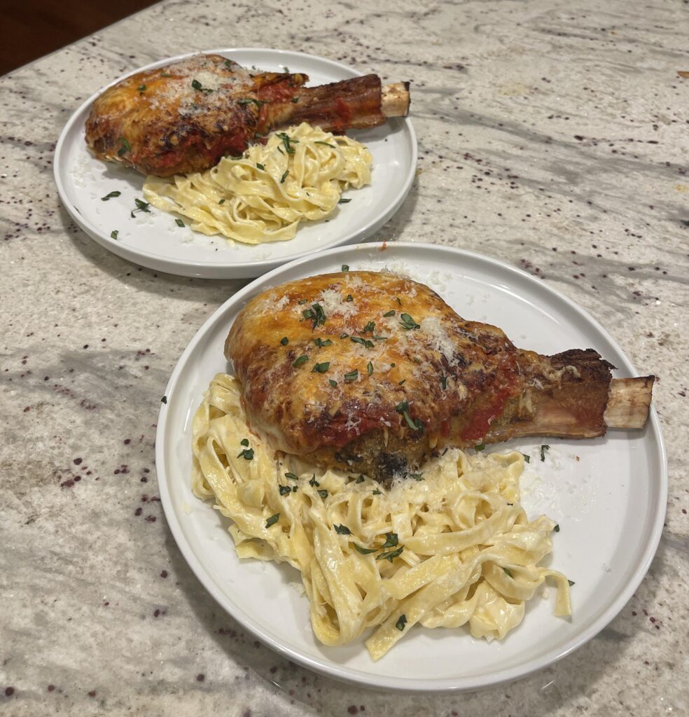 Veal Parmesan with fettuccine Alfredo