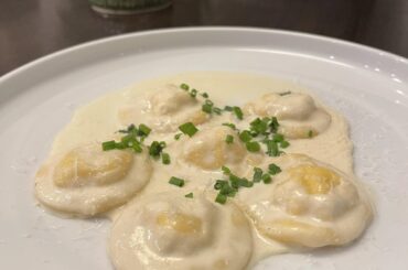 Shrimp ravioli in a cream sauce