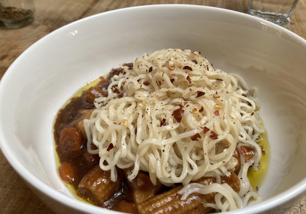 Asian inspired noodles time dish