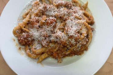 Troccoli with Ragù, topped with pecorino Romano (info in comments)