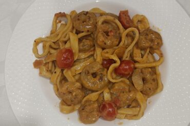 Homemade pasta with shrimp