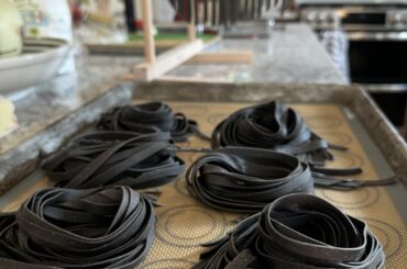 Prepping squid ink pasta for dinner 🦑
