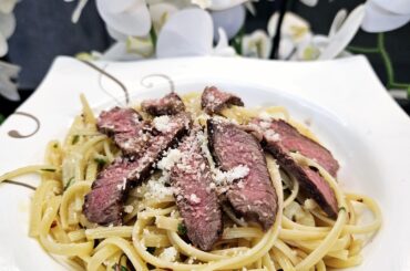 Pasta aglio, olio e peperoncino and tenderloin