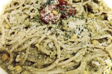 pesto chicken, with sweetcorn and topped with roasted tomatoes