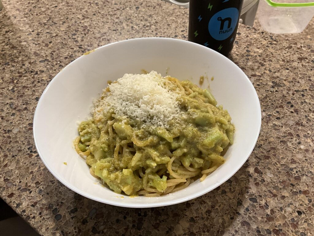 Pantry was empty so made this sauce with only broccoli, garlic, and olive oil